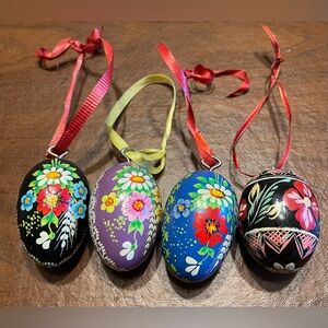 Set of Four Wooden Hand-Painted Ukrainian Decorative Eggs